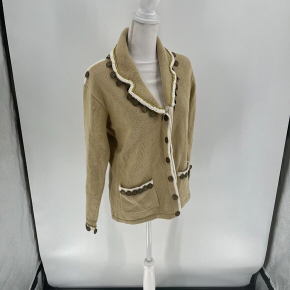 Storybook Knits Tan Cream Sweater with Queen Elizabeth II Embellished Cardigan S - Picture 5 of 8